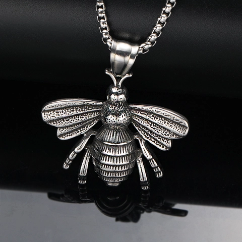 Collana con Ciondolo Ape Falena in Acciaio Inossidabile per Uomo Punk Gothic Gioielli Animale Argento Catena a Scatola