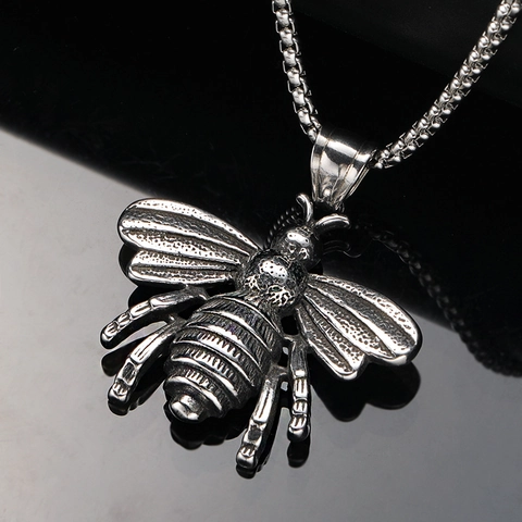 Collana con Ciondolo Ape Falena in Acciaio Inossidabile per Uomo Punk Gothic Gioielli Animale Argento Catena a Scatola