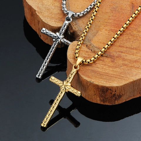 Collana con Ciondolo Croce a Scaglie di Drago in Acciaio Inossidabile da Uomo Placcato Oro Argento Gioielli Hip Hop Religiosi