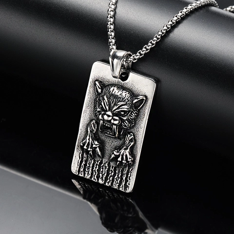 Vintage Titanium Steel Sabre-toothed Tiger Pendant Necklace For Men Punk Hip Hop Beast Tiger Head Claw Mark Jewelry Gift