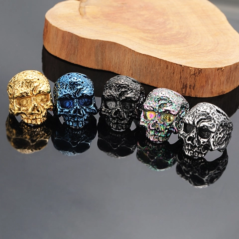 Punk Totenkopf Ring Titanstahl Gotisch Ghost Head Biker Schmuck Für Herren Vintage Rock Hip Hop Retro Texturierter Ring