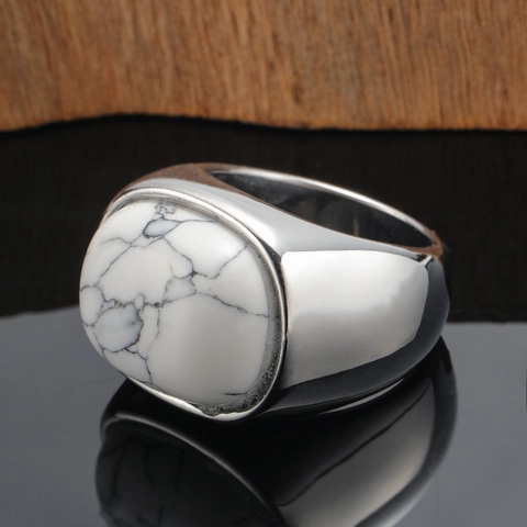 Anello Punk Uomo in Acciaio al Titanio a Fascia Larga Ovale Pietra Occhio di Gatto Artificiale Anello Sigillo Geometrico Anello con Motivo Turchese Gioielli