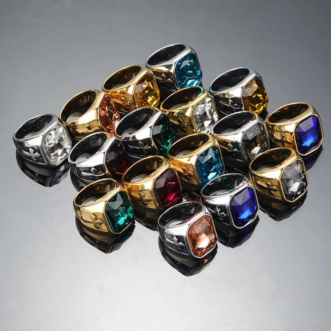 Herren Vintage Punk Kreuz Ring Titanstahl Großes Rechteckiges Eingelegtes Strass Gothic Hip Hop Stil Statement Party Fingerring Schmuck