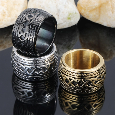 Vintage Keltischer Knoten Edelstahl Ring Für Herren Retro Punk Band Ring Schwarz Gold Stahlfarbe Herren Schmuck Geschenk