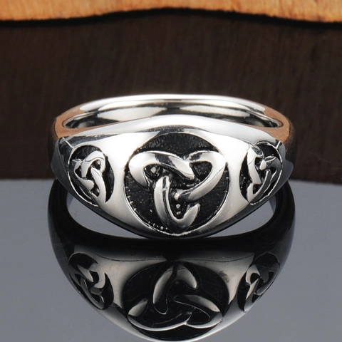 Vintage Viking Titanium Stalen Ring Voor Heren Keltische Knoop Triquetra Patroon Retro Heavy Metal Band Sieraden Vinger Accessoire