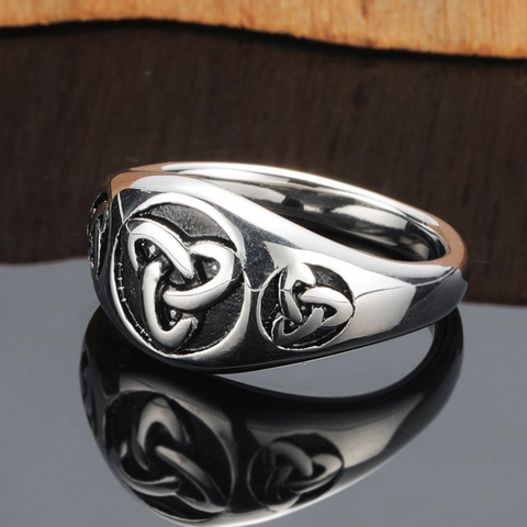 Vintage Viking Titanium Stalen Ring Voor Heren Keltische Knoop Triquetra Patroon Retro Heavy Metal Band Sieraden Vinger Accessoire