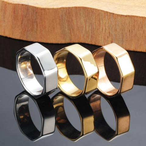 Nordic Minimalist Octagon Titanium Steel Ring Geometric Mirror Polished Stainless Steel Finger Ring For Men Fashion Jewelry