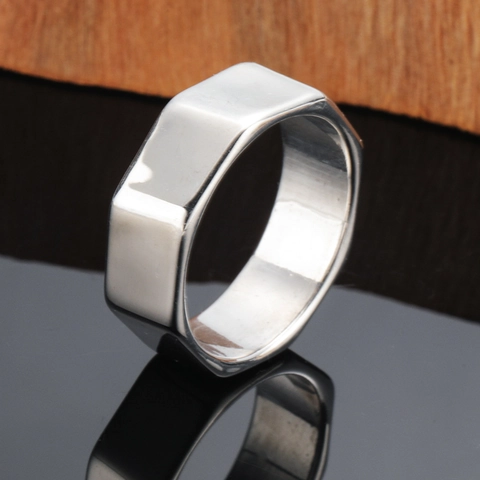 Nordic Minimalist Octagon Titanium Steel Ring Geometric Mirror Polished Stainless Steel Finger Ring For Men Fashion Jewelry