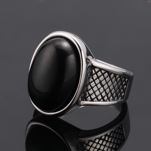 Anello in Acciaio Inossidabile da Uomo Punk Vintage con Intarsio di Pietra Occhio di Tigre e Turchese Ovale Gioielli Biker Goth Retro
