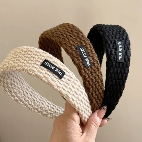 Women Knitted Wide Headband Solid Color Letter Patch Hair Hoop Autumn Winter Headwear Casual Soft Fashion Hair Accessories
