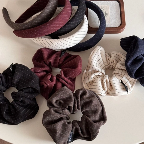 Ensemble de Chouchous en Tissu à Rayures et Serre-têtes Rembourrés pour Femmes Style Coréen Minimaliste Accessoires Cheveux