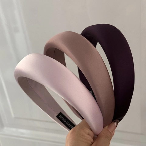 Vintage Solid Color Satin Padded Headband For Women Wide Sponge High Top Hair Hoop Elegant Fashion Hair Accessories