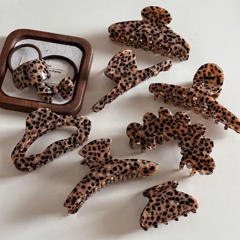 Pinza per Capelli in Acetato Vintage con Stampa Leopardata Elegante Tartarugato Accessori per Capelli da Donna per lo Styling