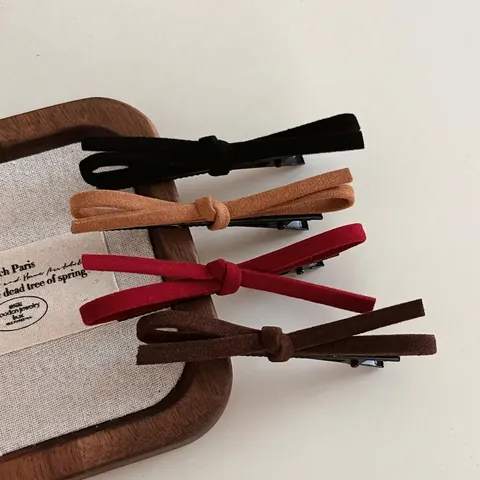 Barrette à Cheveux Élégante avec Nœud en Daim Rétro Style Français Pince à Bec de Canard en Alliage pour Femmes