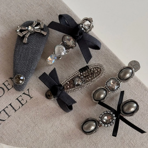 Stile Coreano Grigio Fiocco Fermaglio Per Capelli Elegante Strass Perla Artificial Sintetica Clip A Becco D'Anatra Donna Gioielli Per Capelli