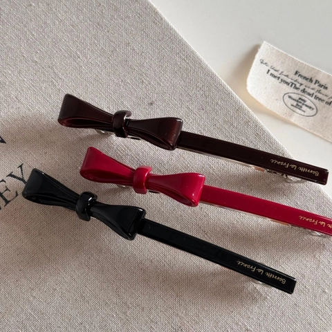 Barrette à Cheveux Nœud en Acétate Style Français Vintage Minimaliste Avec Lettrage Doré Accessoires de Coiffure Femme