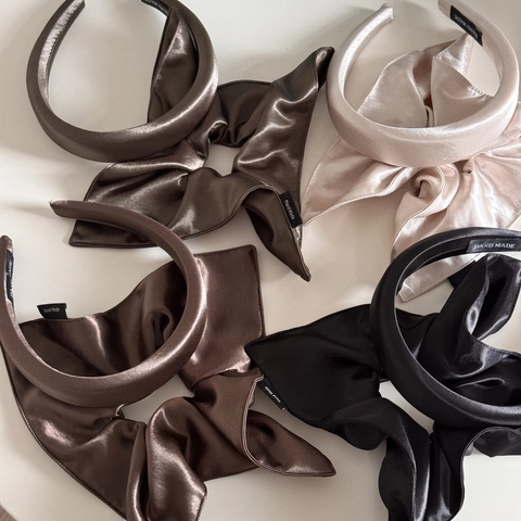 Handmade Satin Hair Scrunchies And Headbands For Women Retro Solid Color Mercerized Fabric Elastic Hair Ties Set Elegant Korean Style Hair Accessories