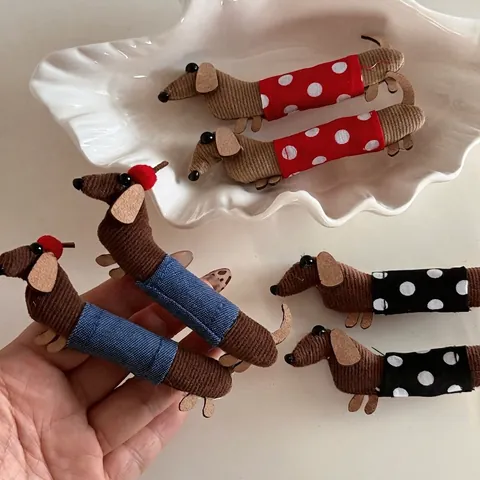 Dackel Haarspange Cordstoff Entenschnabel Ponyclip Punkte Tier Haarschmuck Für Damen Mädchen Täglicher Gebrauch