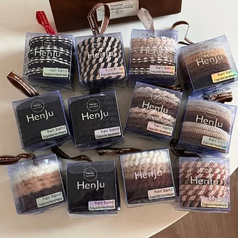 Boxed Hoog Elastische Haarelastiekjes Scrunchies Set Duurzame Stof Gevlochten Pluche Haarkleur Aardetinten Ponytail Houder Vrouwen