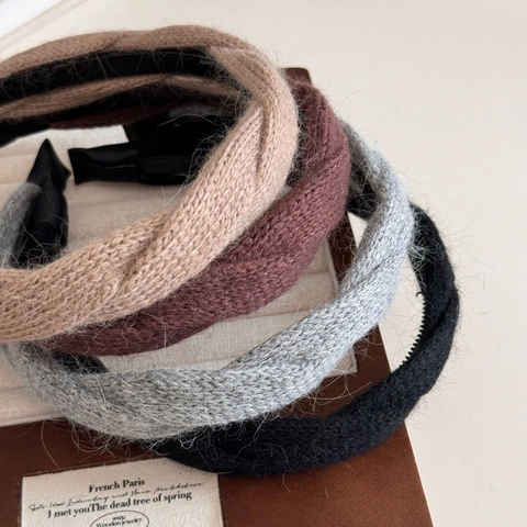 Cerchietto a Maglia Intrecciata Donna Autunno Inverno Elegante Fascia in Tessuto Morbido Spessa Calda Accessori per Capelli Quotidiani