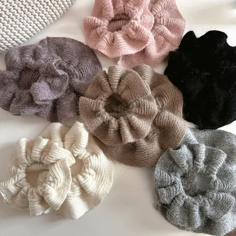 Coleteros de Punto de Color Sólido Elegantes para Mujer Lazos para el Cabello de Tela Suave Hechos a Mano Diademas Elásticas Minimalistas