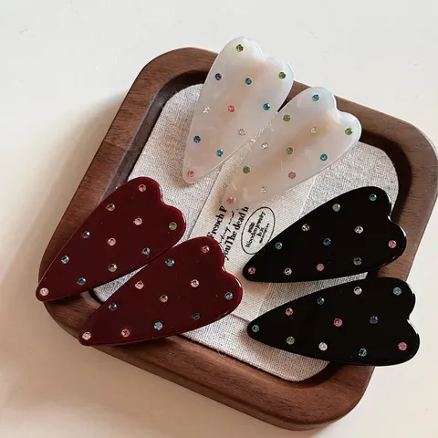 Pinza para el Pelo de Corazón de Acetato Vintage Pedrería de Colores Clip Lateral Dulce Horquilla de Pico de Pato Accesorios para Mujer