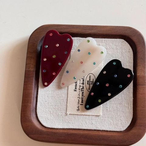 Pinza para el Pelo de Corazón de Acetato Vintage Pedrería de Colores Clip Lateral Dulce Horquilla de Pico de Pato Accesorios para Mujer