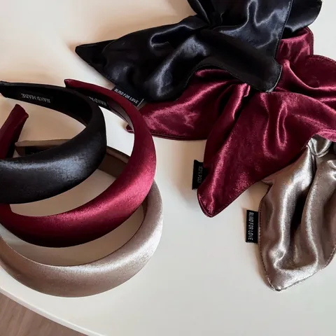 French Vintage Glossy Satin Oversized Scrunchie And Thick Padded Headband Set For Women Elegant Solid Color Hair Accessories