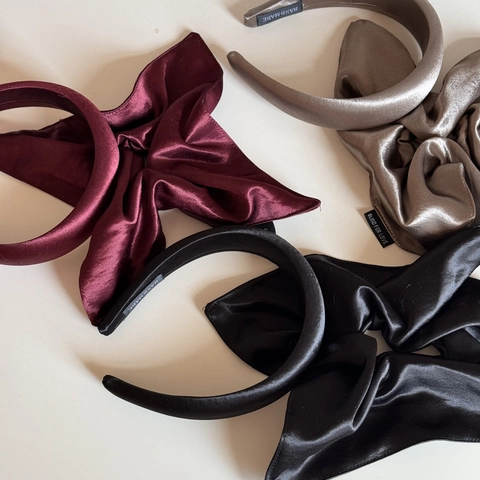 French Vintage Glossy Satin Oversized Scrunchie And Thick Padded Headband Set For Women Elegant Solid Color Hair Accessories