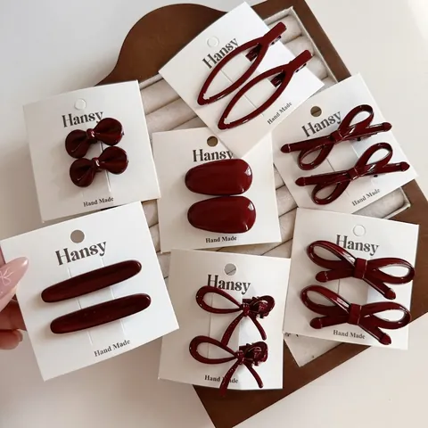 Fermagli Per Capelli Vintage In Lega Rosso Vino Con Fiocco Per Donna Dolce Stile Coreano Fatti A Mano Lacca Capodanno Accessori