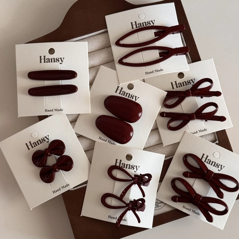 Fermagli Per Capelli Vintage In Lega Rosso Vino Con Fiocco Per Donna Dolce Stile Coreano Fatti A Mano Lacca Capodanno Accessori