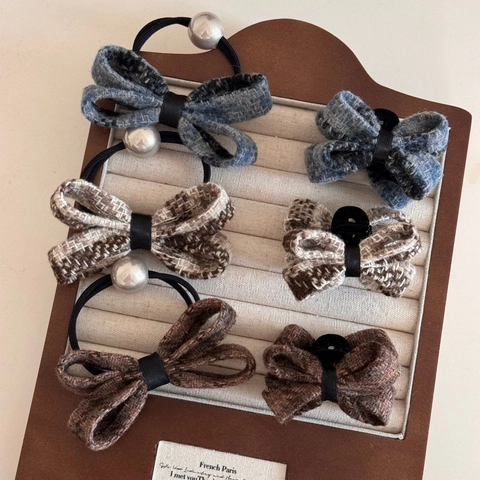 Fermaglio per Capelli con Fiocco in Tweed Vintage Elastico con Künstliche Perle Elegante Accessori per Capelli a Farfalla Plaid per Donna