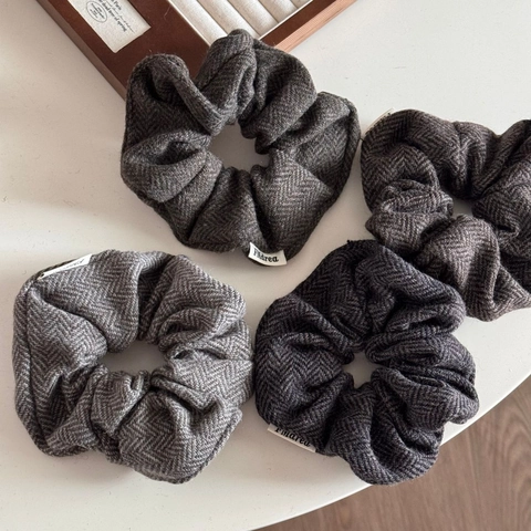 Vintage Visgraat Wolmix Scrunchie Elegante Tweed Haarelastiek Voor Dames Dagelijks Zachte Stof Knot Houder Haaraccessoires