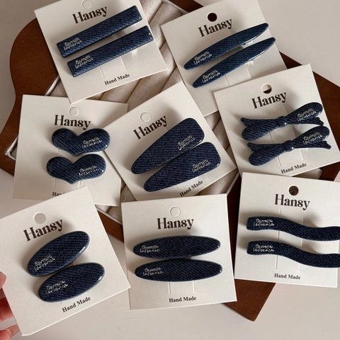Pinzas para el Cabello Vintage de Mezclilla Azul Oscuro Envueltas en Tela Hecho a Mano Letra Corazón Lazo Accesorios para el Pelo