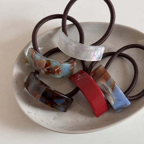 Retro Acetaat Geometrische Boog Haarelastiek Gouden Label Elastische Scrunchies Voor Dames Elegante Paardenstaart Houder Sieraden