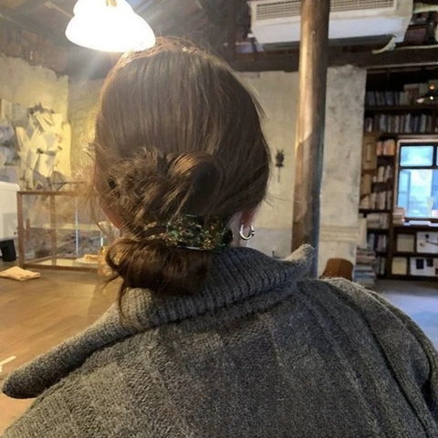Pince à Cheveux Élégante en Acétate Style Français Étroite Haute Motif Marbre Écaille de Tortue Accessoire Coiffure Femme
