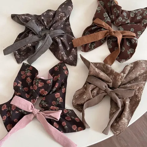 Coleteros de Lazo Floral Vintage Tela Lazos Grandes para el Cabello Dulce Lazo Soporte de Coleta para Mujeres Accesorios de Cabello Retro Francés