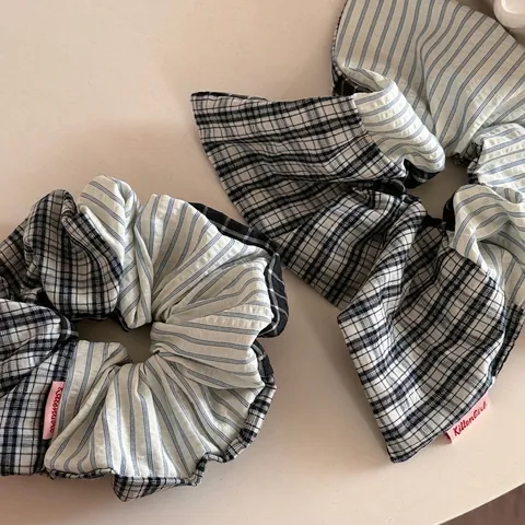 Vintage Patchwork Πλαίντ Ρίγες Ύφασμα Scrunchie Μεγάλο Ελαστικό Στήριγμα Αλογοουράς Αξεσουάρ Μαλλιών Για Γυναίκες Κορίτσια