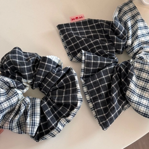 Vintage Patchwork Πλαίντ Ρίγες Ύφασμα Scrunchie Μεγάλο Ελαστικό Στήριγμα Αλογοουράς Αξεσουάρ Μαλλιών Για Γυναίκες Κορίτσια