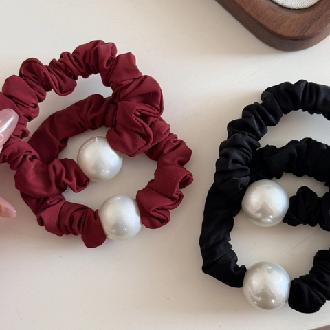 Elastico per Capelli in Tessuto Plissettato in Stile Francese Con Grande Perla Artificiale Elegante Corda Retro per Donna