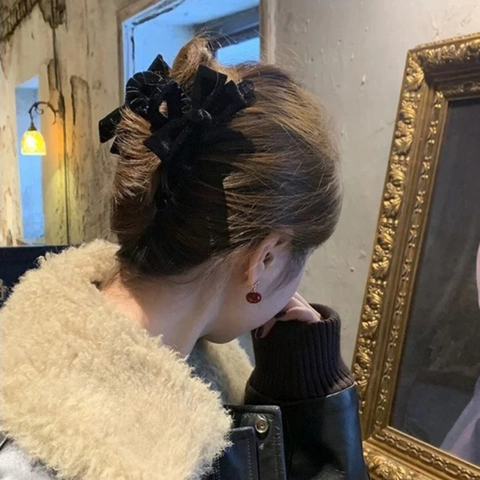 Fermaglio per Capelli a Granchio con Fiocco in Velluto Elegante Francese per Donna Grande Pinza a Squalo Retro Accessori Capelli