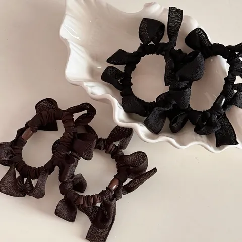 Elastici per Capelli Scrunchies con Fiocco Plissettato Stile Coreano per Donna Elegante Elastico in Tessuto Porta Coda di Cavallo