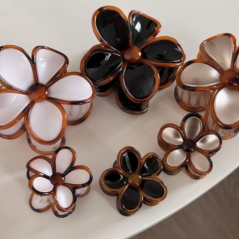 Elegante Molletta per Capelli Floreale Tartarugata Retro Fiore in Resina Acetato Clip a Squalo Grande Piccola per Styling Donna Accessori