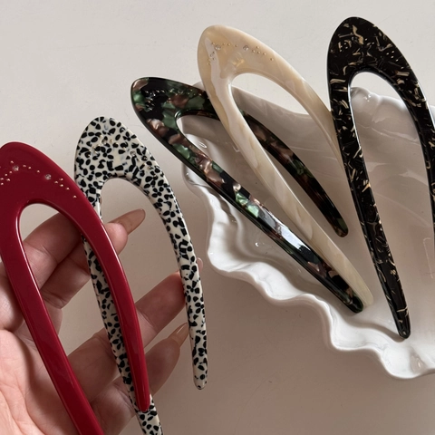 Französisches Acetat Minimalistische U-Form Haargabel Mit Strass Elegante Marmorierte Haarnadel Für Damen Updo Styling Tool