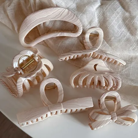 Large Marble Water Wave Pattern Hair Claw Clips For Women French Style Bow Hair Catch Clips Elegant Styling Accessories