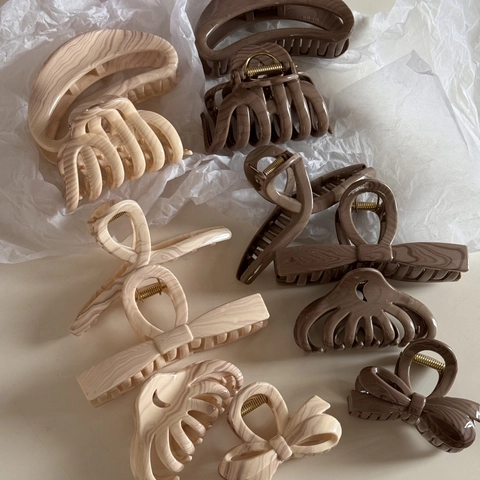 Pinza per Capelli in Resina con Texture Marmo Vintage Coreano per Donna Motivo a Onde d'Acqua Latte al Cacao Fiocco Fermaglio Geometrico