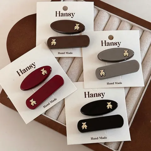 Sweet Golden Bear Hair Clip Set For Women Korean Style Resin Duckbill Clips Simple Oval Rectangular Bangs Pins Accessories