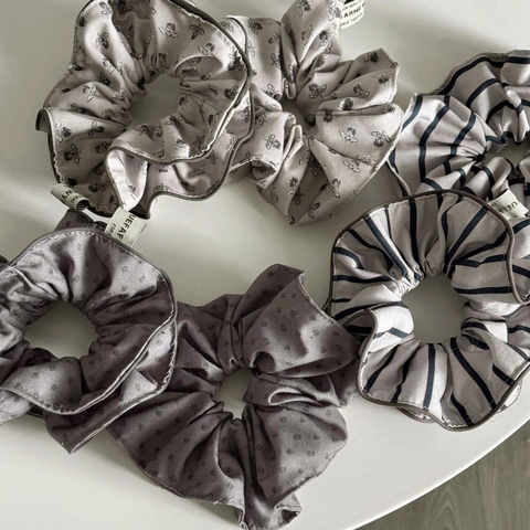 Vintage Stripe Floral Fabric Scrunchies For Women Large Hair Tie With Bow Edging Double Layer Elastic Hair Bands Accessory