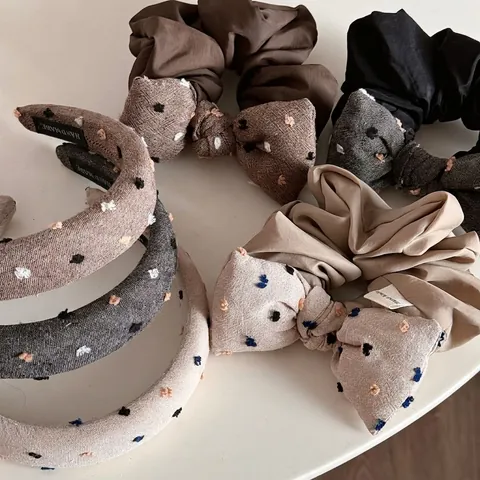 Handgefertigt Stoff 3D Bunte Punkt Bestickt Schleife Haargummi Große Haarband Stirnband Für Damen Retro Süß Haarschmuck
