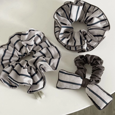 Coleteros de Tela Floral con Rayas Vintage para Mujer Gomas para el Pelo Grandes con Borde de Lazo Doble Capa Cintas Elásticas